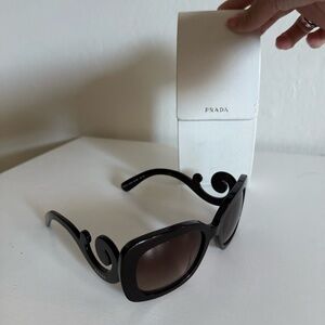 Prada SPR 27O Black Sculptural Swirl Arm Sunglasses Italy